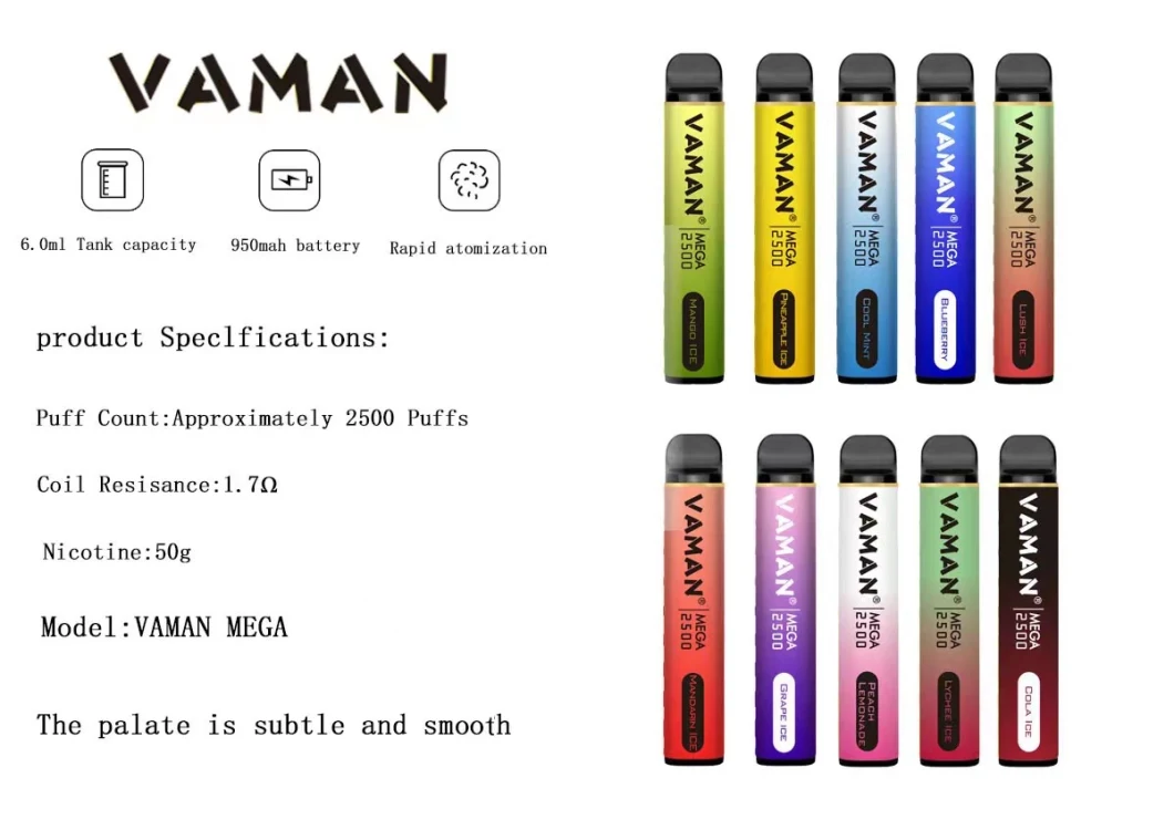 Vaman 6.0 Tank Capacity Upto 2500puffs Disposable E Cigarette Vape