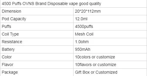 Wholesale Disposable Vape Pen Ovns Max 4500puffs Disposable Vape