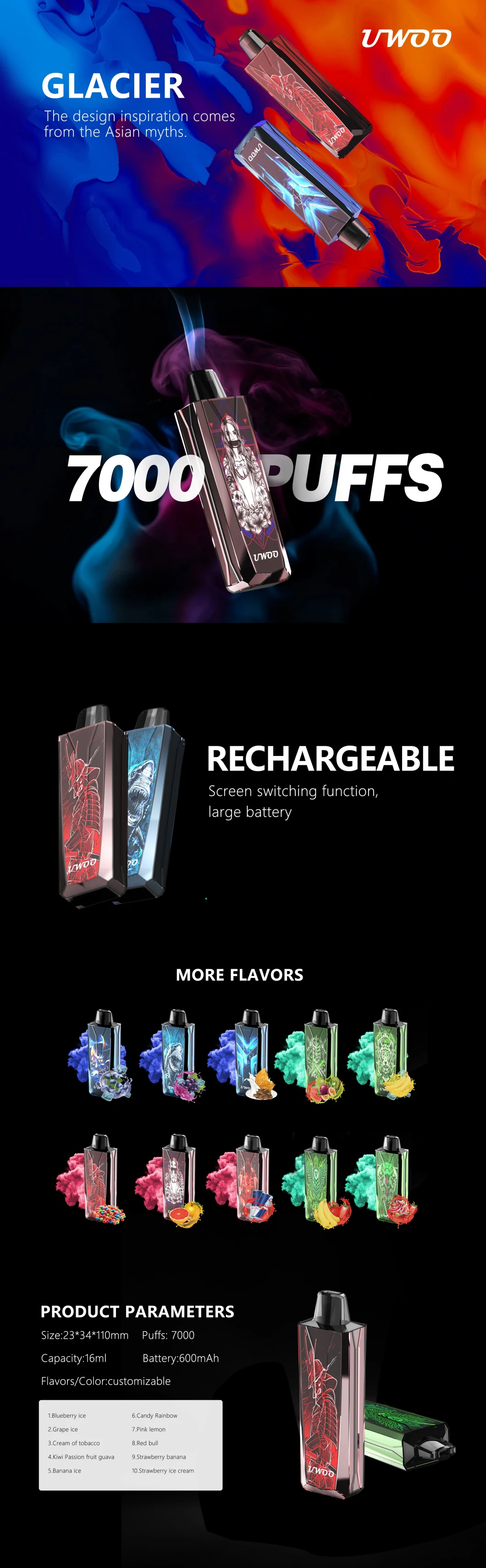 Shenzhen Factory E Zigaretten Bar OEM ODM Custom Crystal Smoke 7000puffs Pod New Wholesale Vaper Elf Disposable Vape